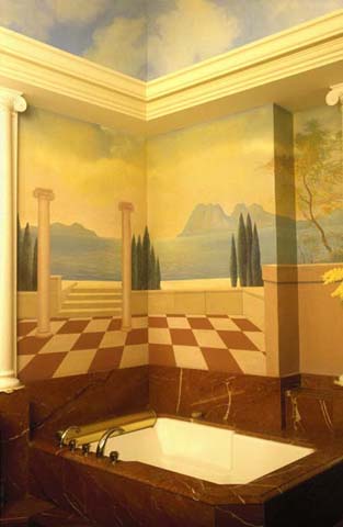 mural in bathroom, acrylic