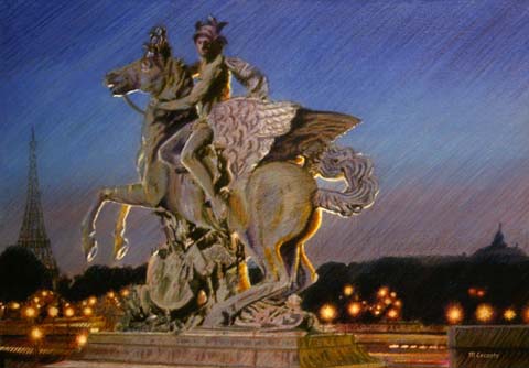 marly's horse concorde paris, painting, pastels